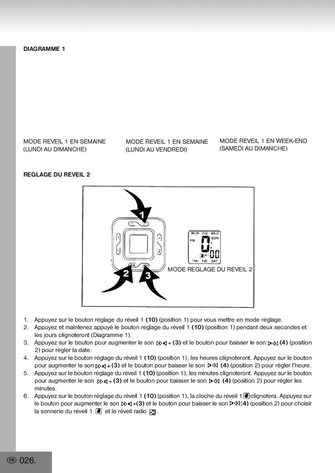 Elta 4556 manual 026, Diagramme, Mode Reglage DU Reveil 