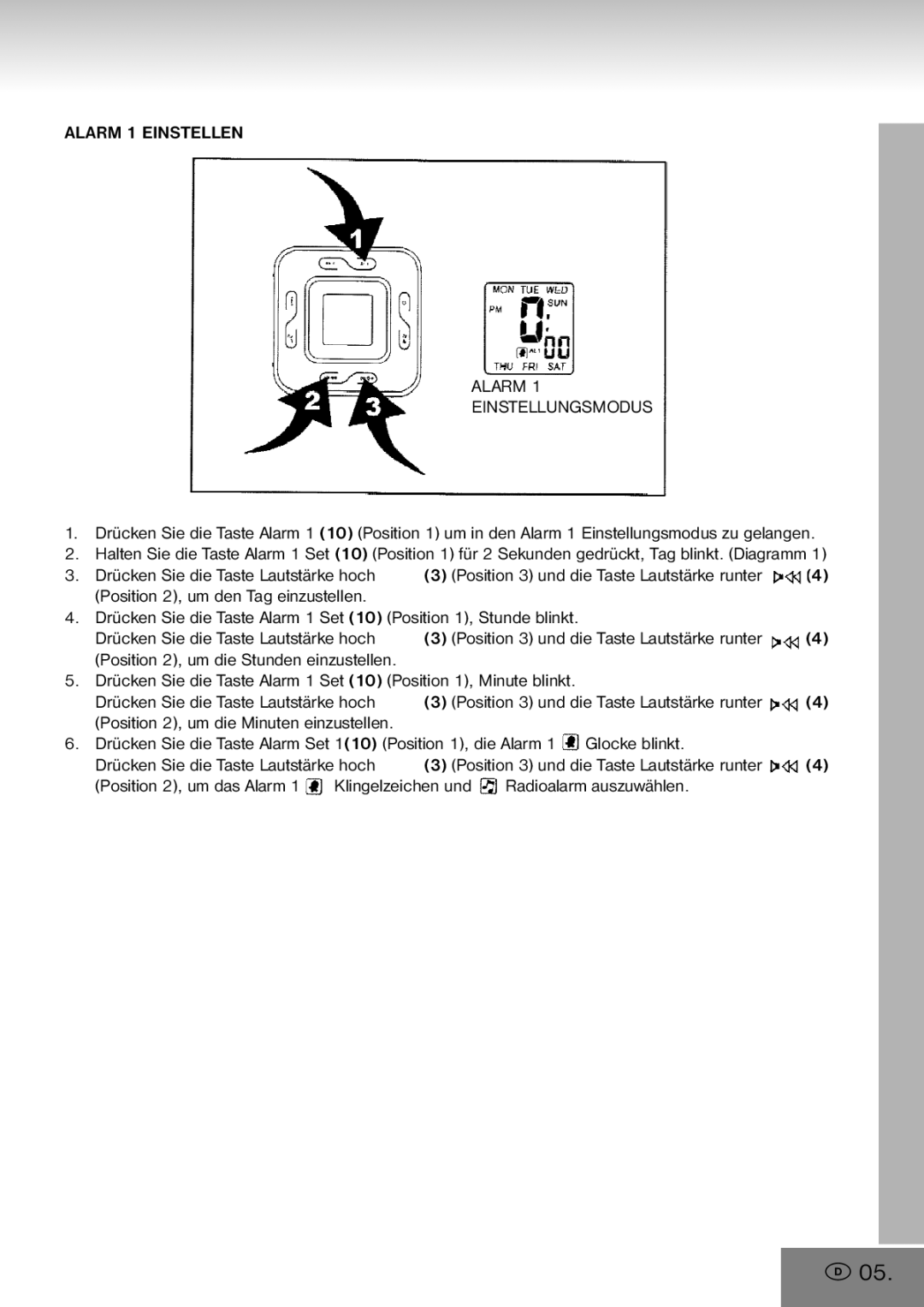 Elta 4556 manual Alarm 1 Einstellen Einstellungsmodus 