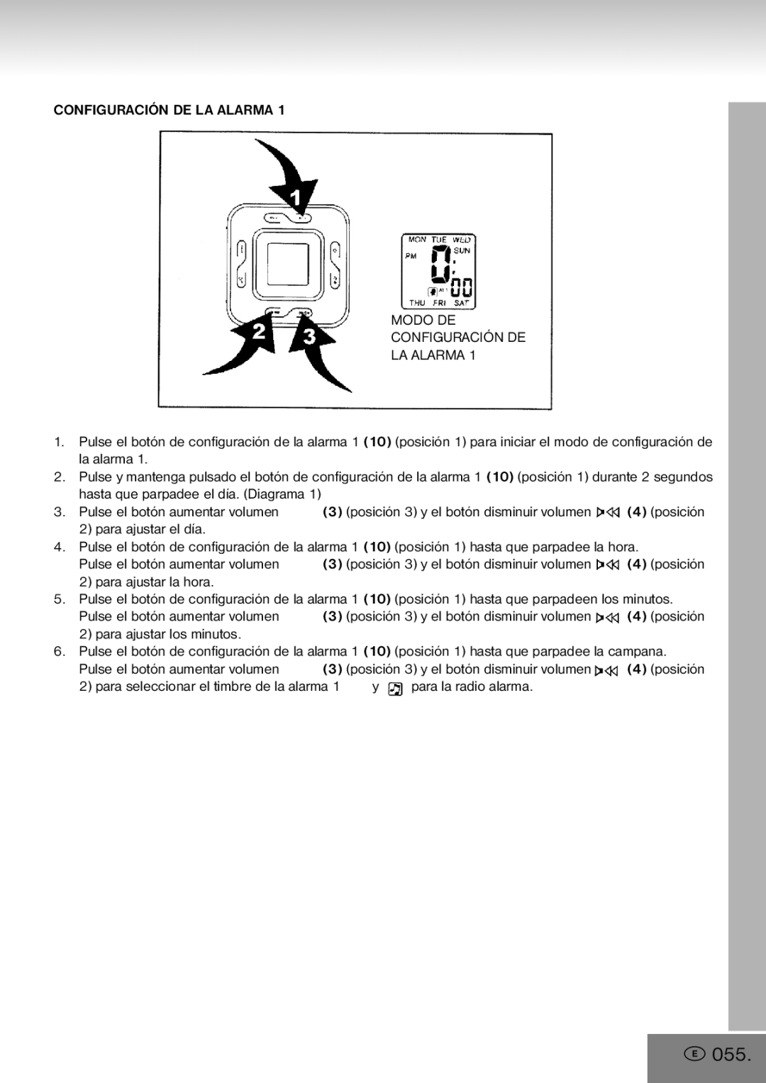 Elta 4556 manual 055, Configuración DE LA Alarma Modo DE 