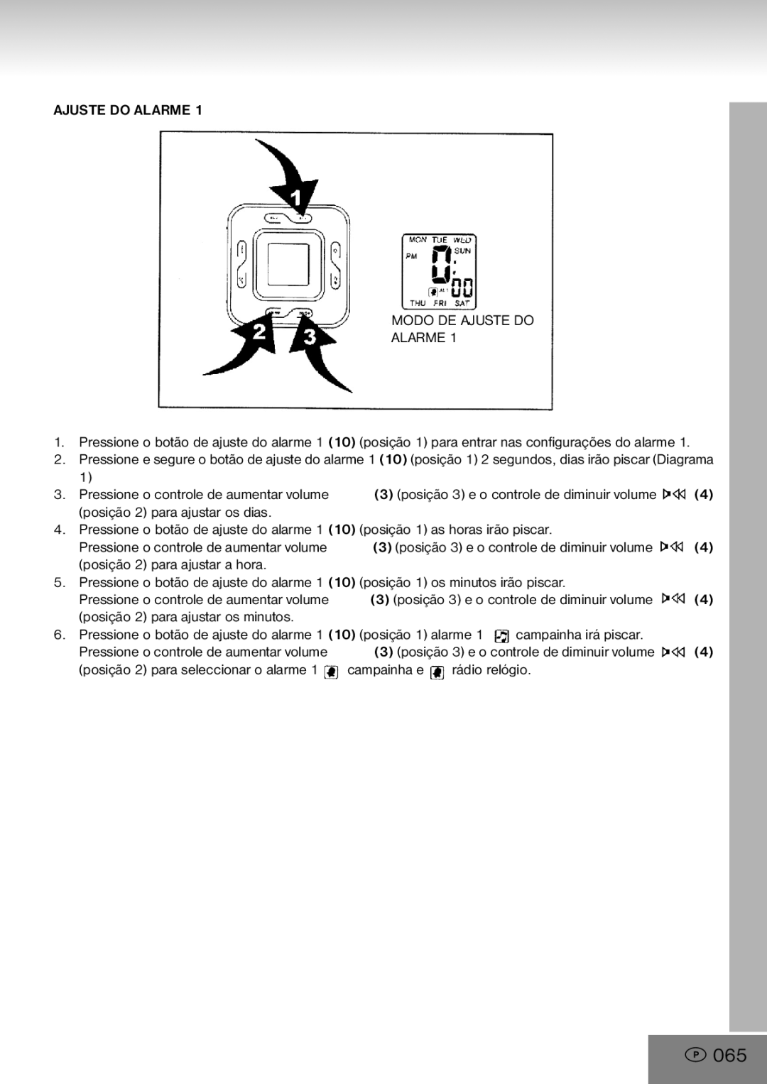 Elta 4556 manual 065, Ajuste do Alarme Modo DE Ajuste do 