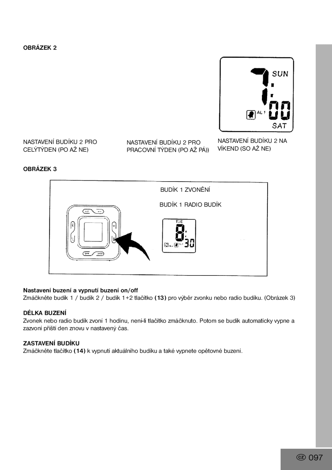 Elta 4556 manual 097, Obrázek Nastavení Budíku 2 PRO, Délka Buzení, Zastavení Budíku 