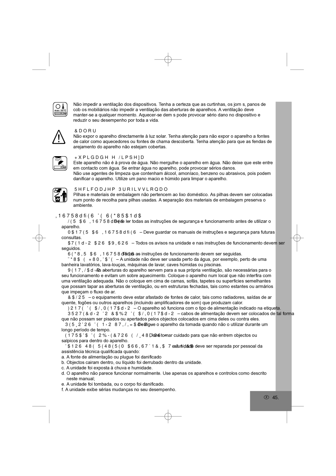 Elta 4569 manual Instruções DE Segurança, Humidade e Limpeza, Reciclagem Profissional 