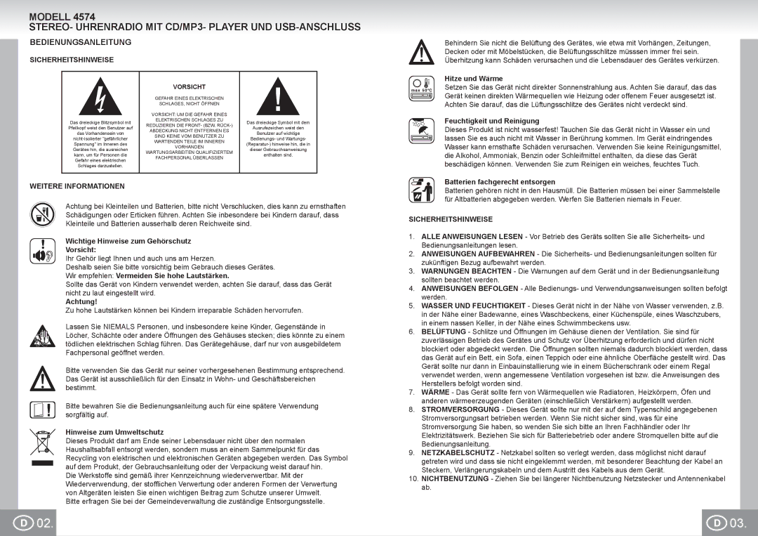 Elta 4574 manual Bedienungsanleitung, Sicherheitshinweise, Weitere Informationen 