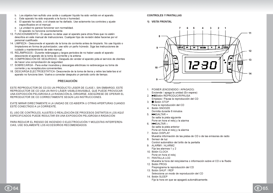 Elta 4574 manual Precaución, Controles Y Pantallas 1 Vista Frontal, Pantalla LCD 