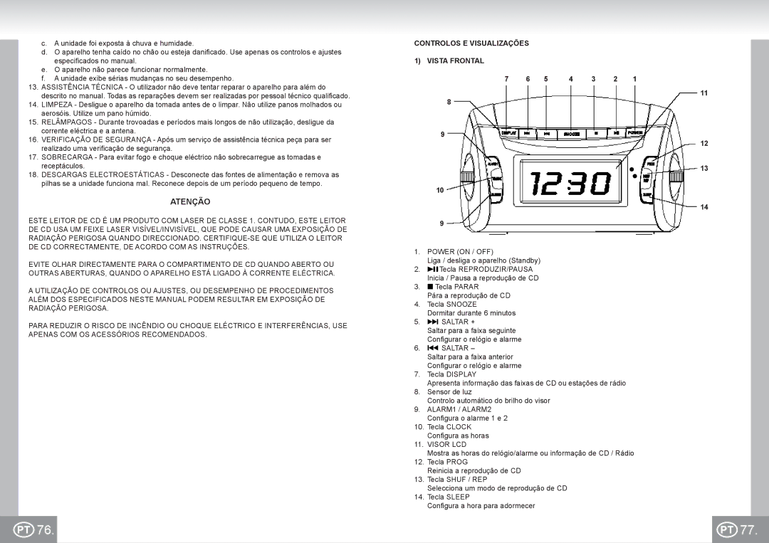 Elta 4574 manual Atenção, Controlos E Visualizações 1 Vista Frontal, Visor LCD 