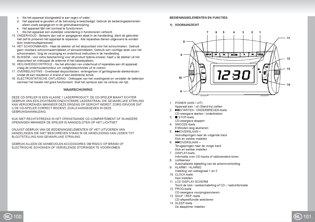 Elta 4574 Waarschuwing, Bedieningselementen EN Functies Vooraanzicht, Power AAN / UIT, Overslaan +, Lcd Display-Scherm 