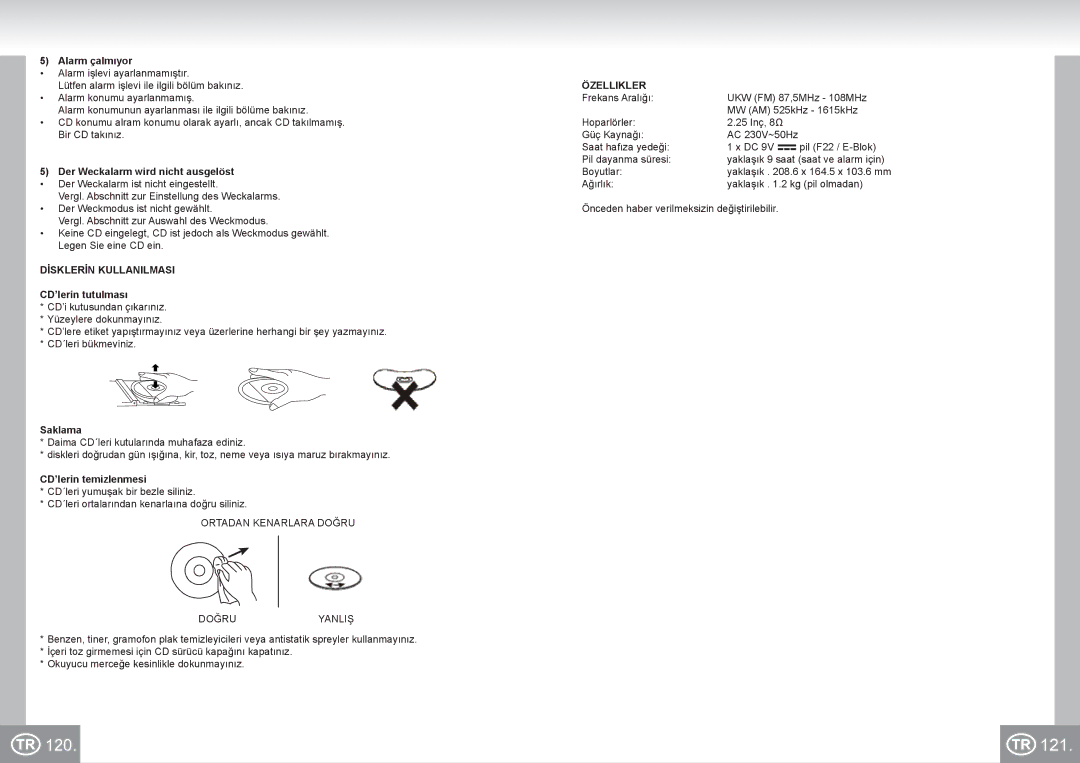 Elta 4574 manual 121, Dİsklerİn Kullanilmasi, Özellikler 