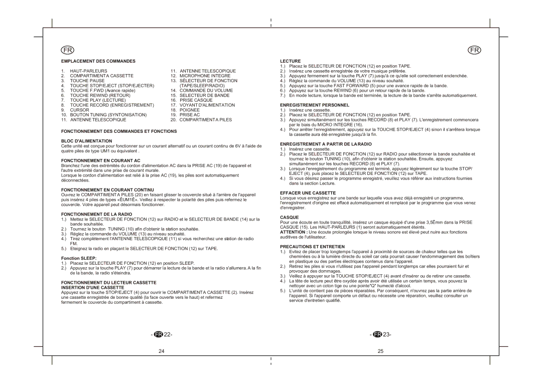 Elta 6264N Emplacement DES Commandes, Fonctionnement EN Courant AC, Fonctionnement EN Courant Continu, Lecture, Casque 