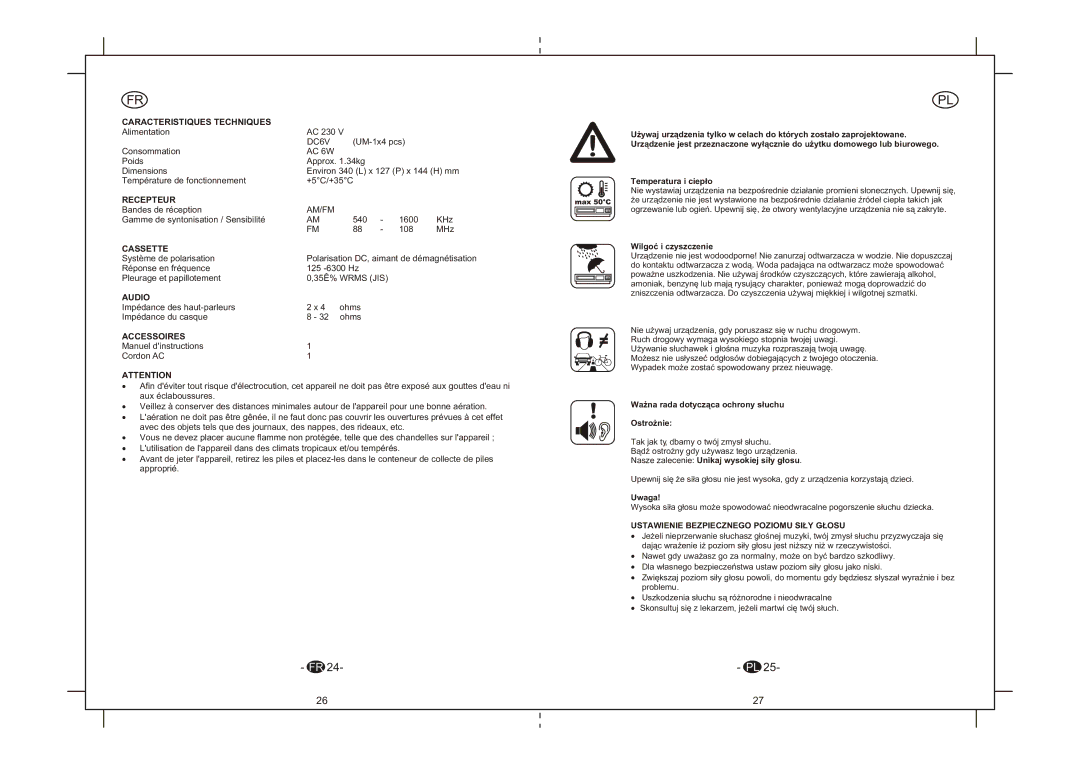 Elta 6264N instruction manual Caracteristiques Techniques, Recepteur, Cassette, Audio, Accessoires 