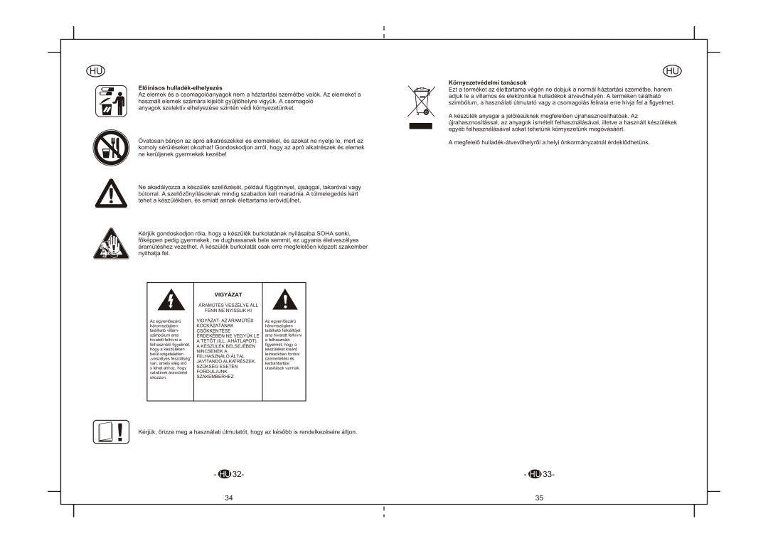Elta 6264N instruction manual Elõírásos hulladék-elhelyezés, Környezetvédelmi tanácsok 