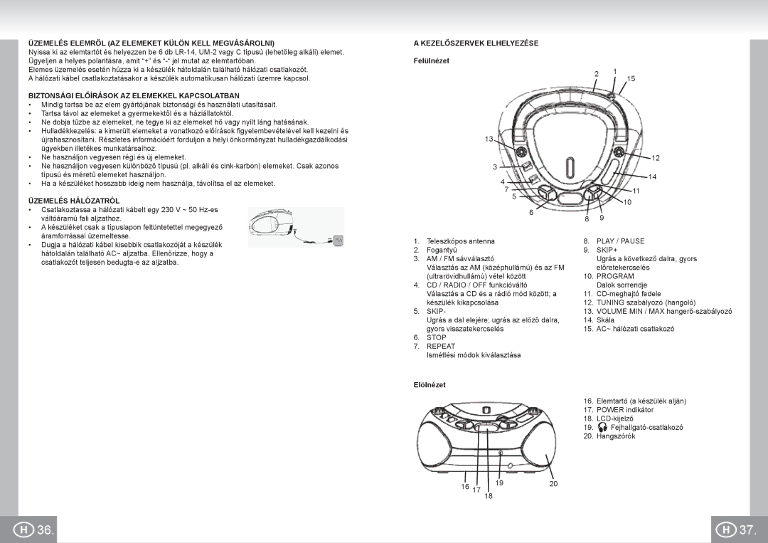 Elta 6688 manual Üzemelés Elemről AZ Elemeket Külön Kell Megvásárolni, Biztonsági Előírások AZ Elemekkel Kapcsolatban 