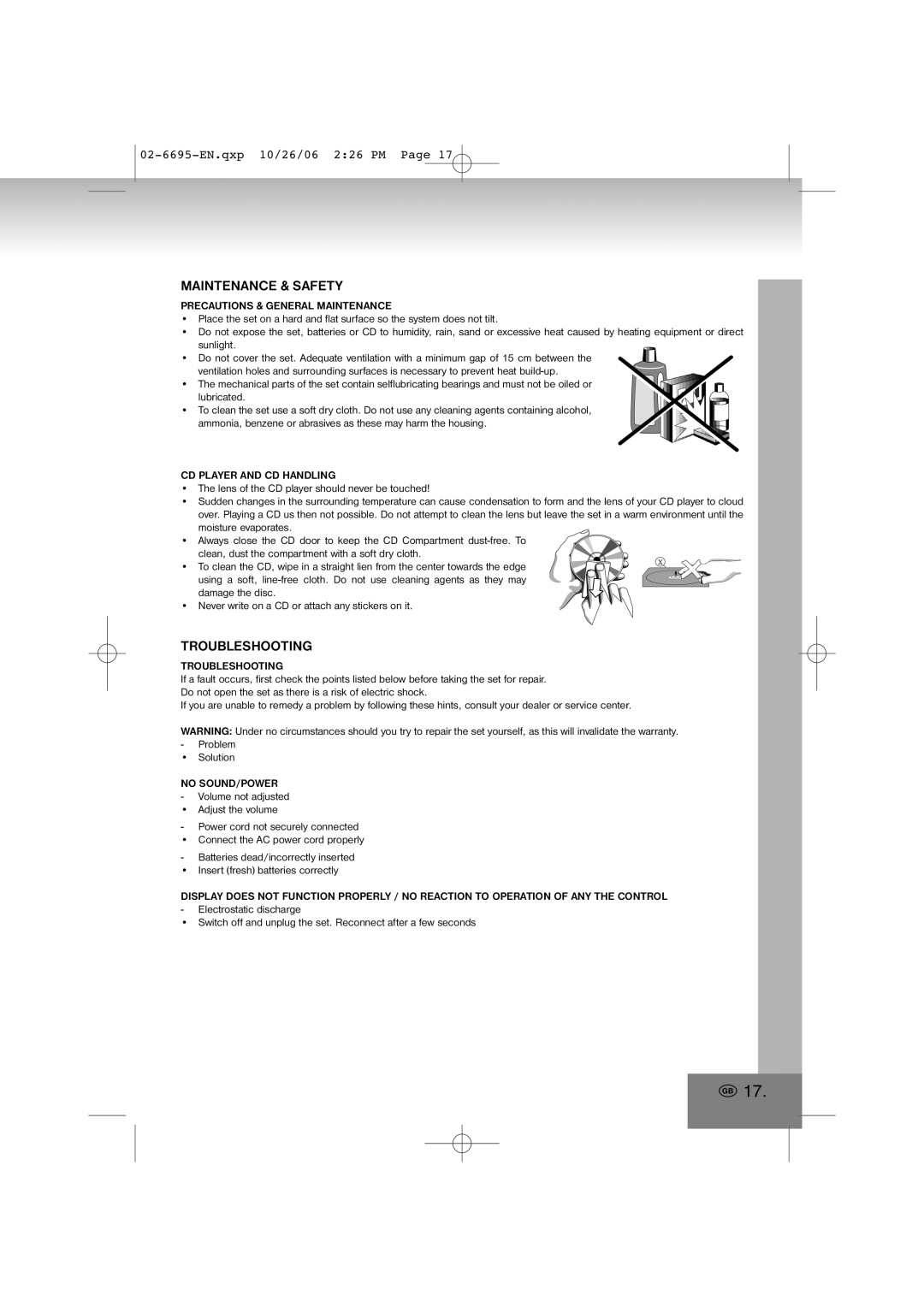 Elta 6695 manual Maintenance & Safety, Troubleshooting 