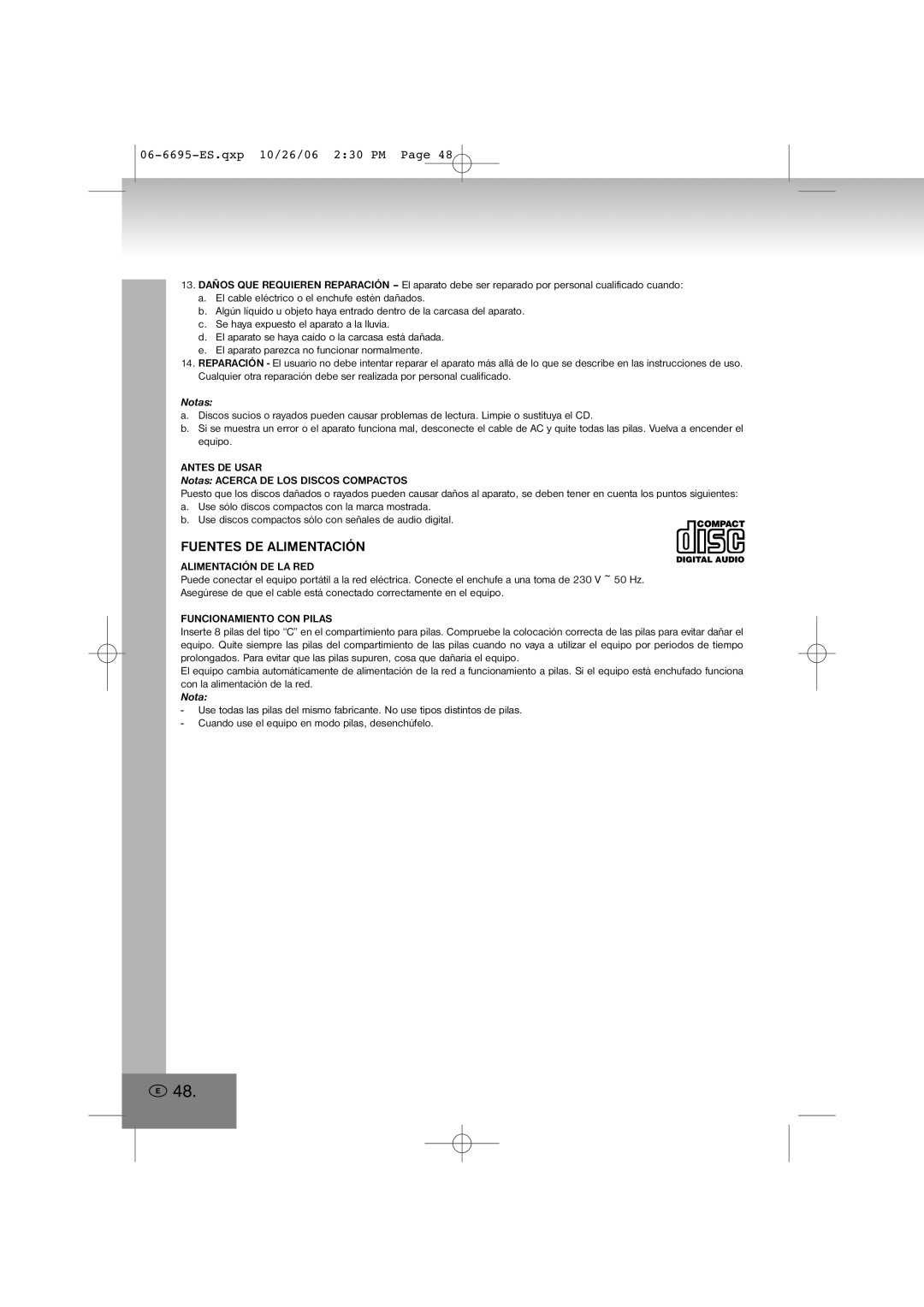 Elta 6695 manual Fuentes DE Alimentación, Antes DE Usar, Alimentación DE LA RED, Funcionamiento CON Pilas 