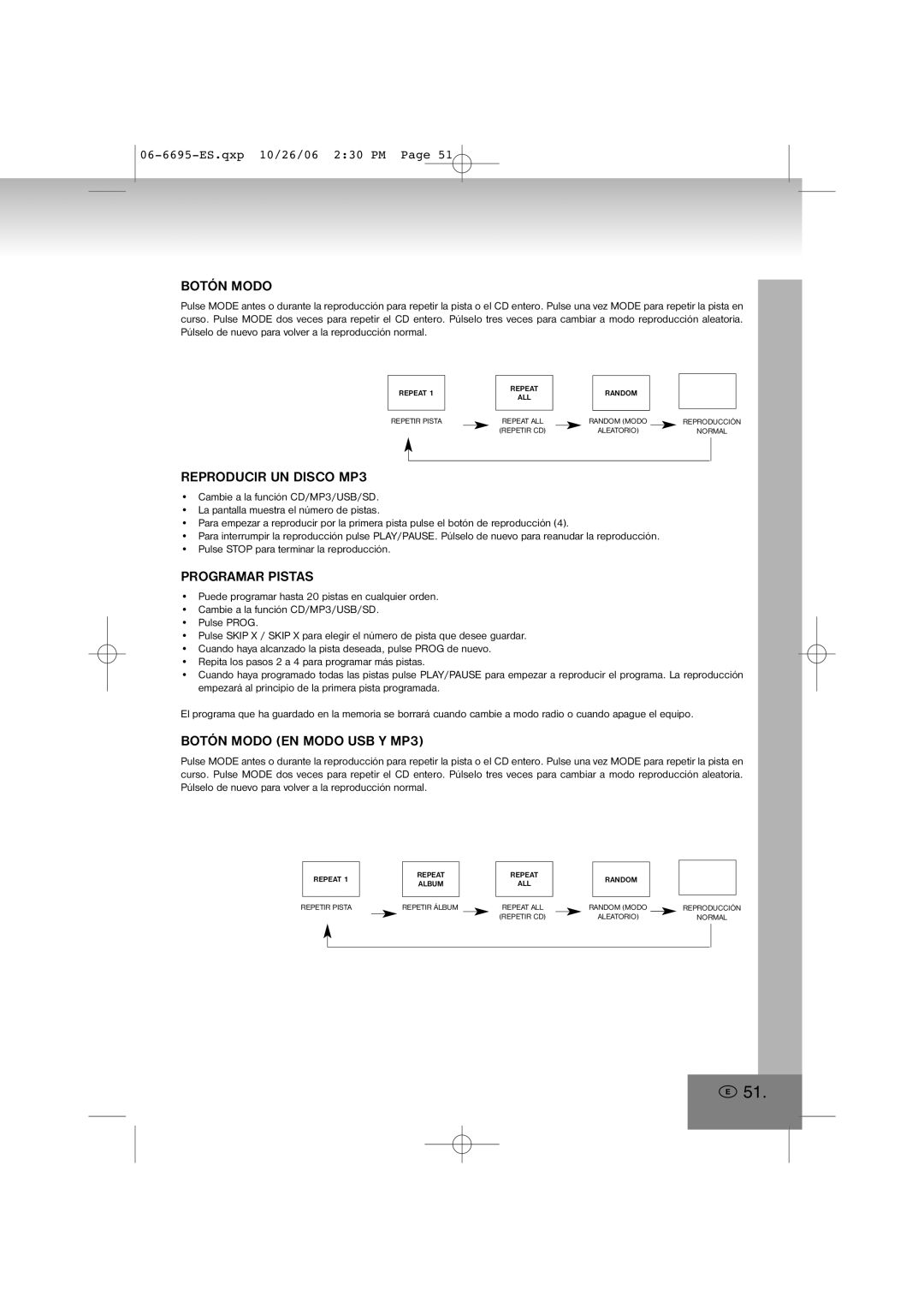 Elta 6695 manual Reproducir UN Disco MP3, Botón Modo EN Modo USB Y MP3 