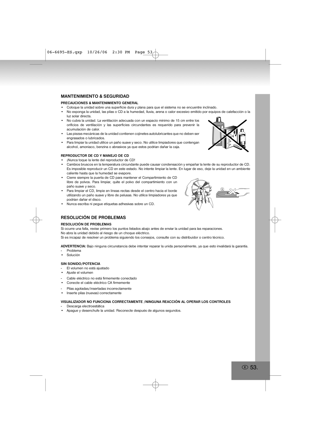 Elta 6695 manual Mantenimiento & Seguridad, Resolución DE Problemas 