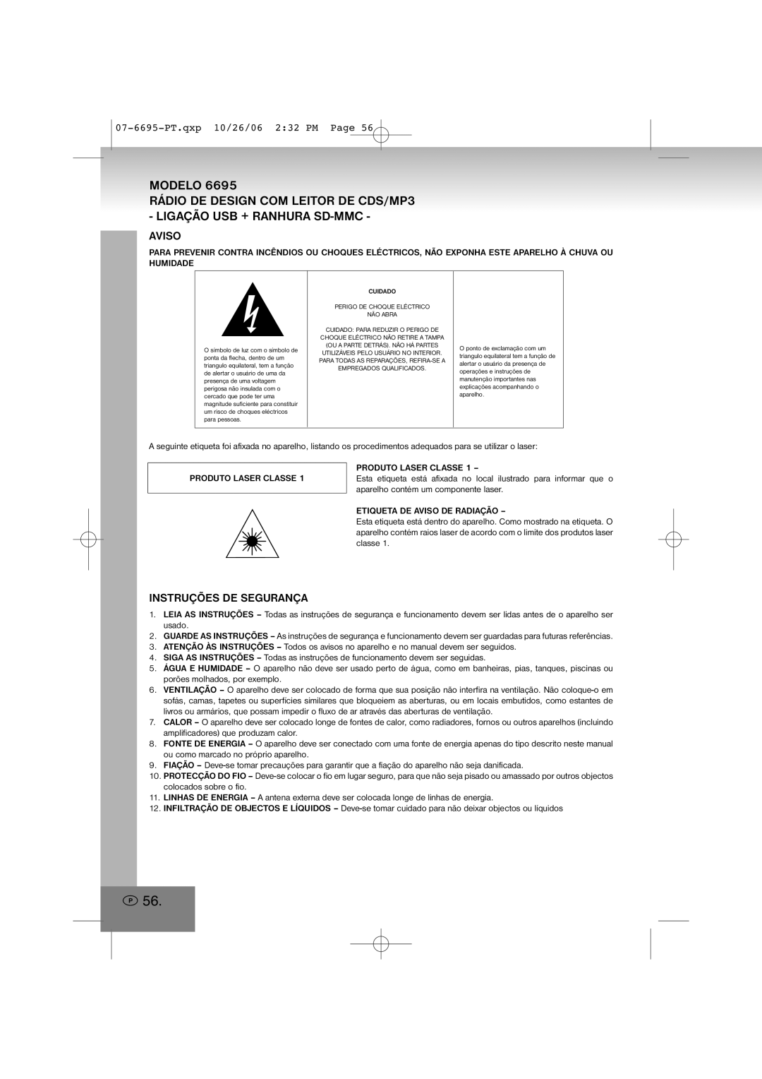 Elta 6695 manual Instruções DE Segurança, Produto Laser Classe, Etiqueta DE Aviso DE Radiação 