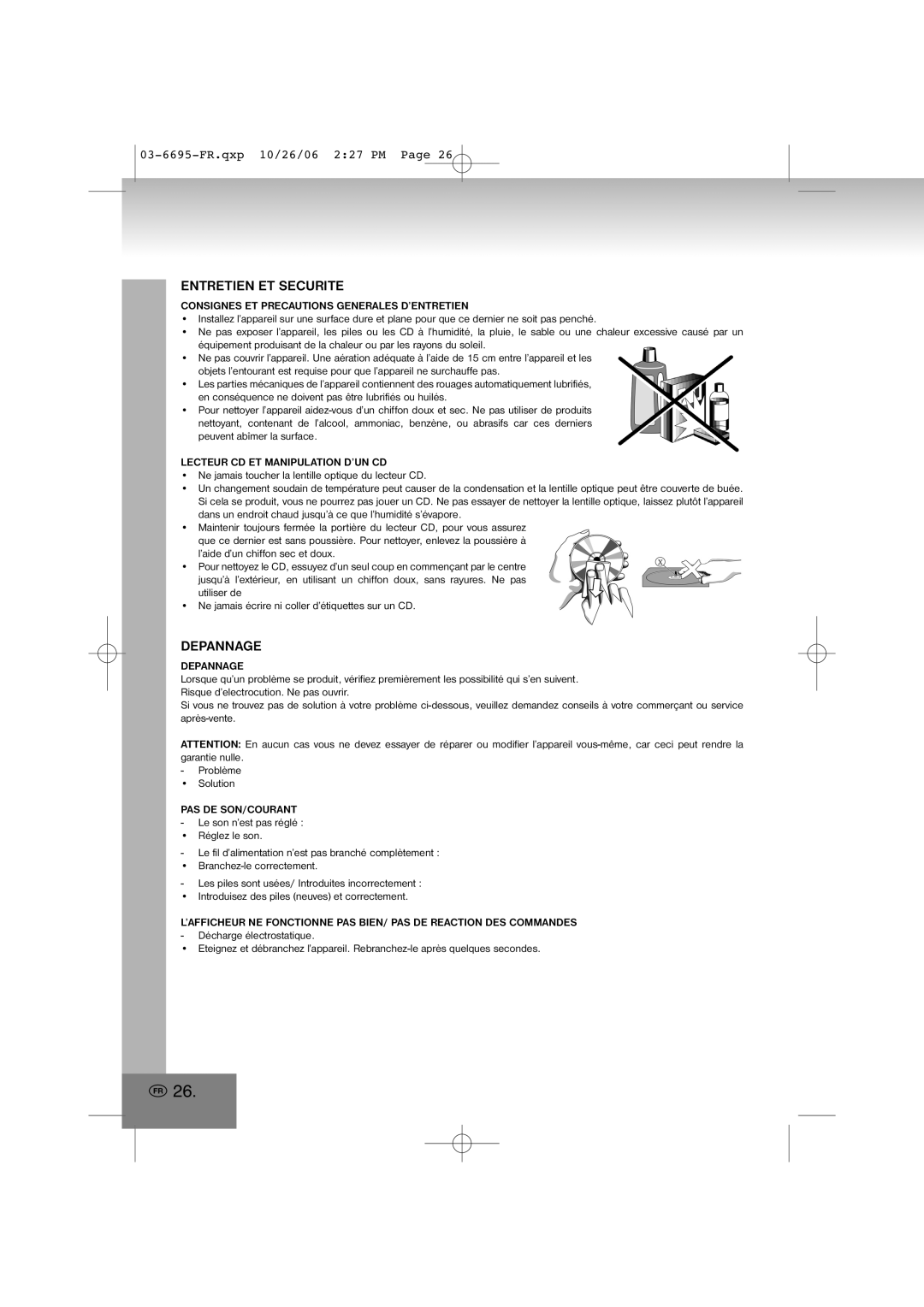Elta manual Entretien Et Securite, Depannage, 03-6695-FR.qxp10/26/06 2 27 PM Page 