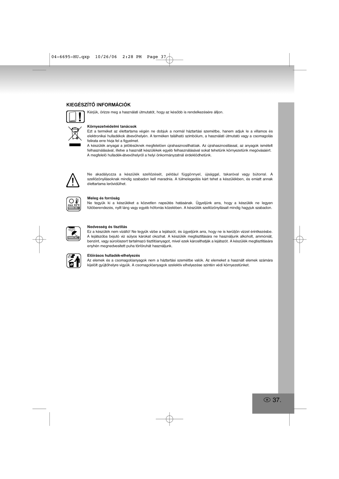 Elta manual Kiegészítő Információk, 04-6695-HU.qxp10/26/06 2 28 PM Page 