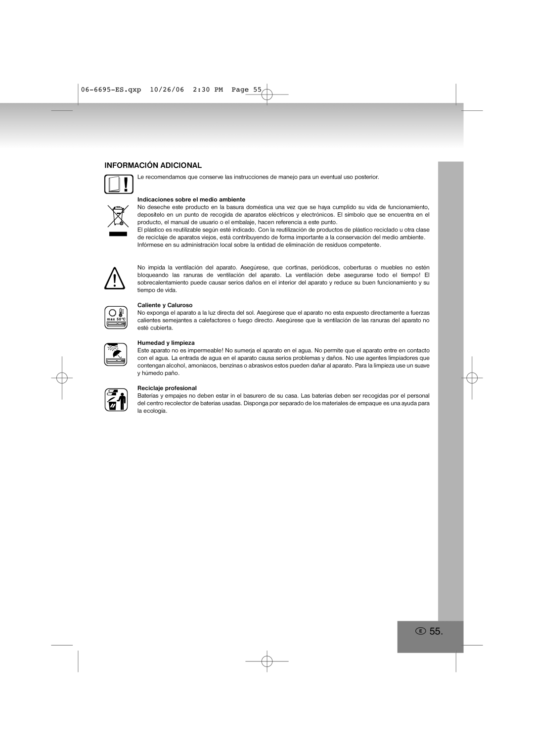 Elta manual Información Adicional, 06-6695-ES.qxp10/26/06 2 30 PM Page 