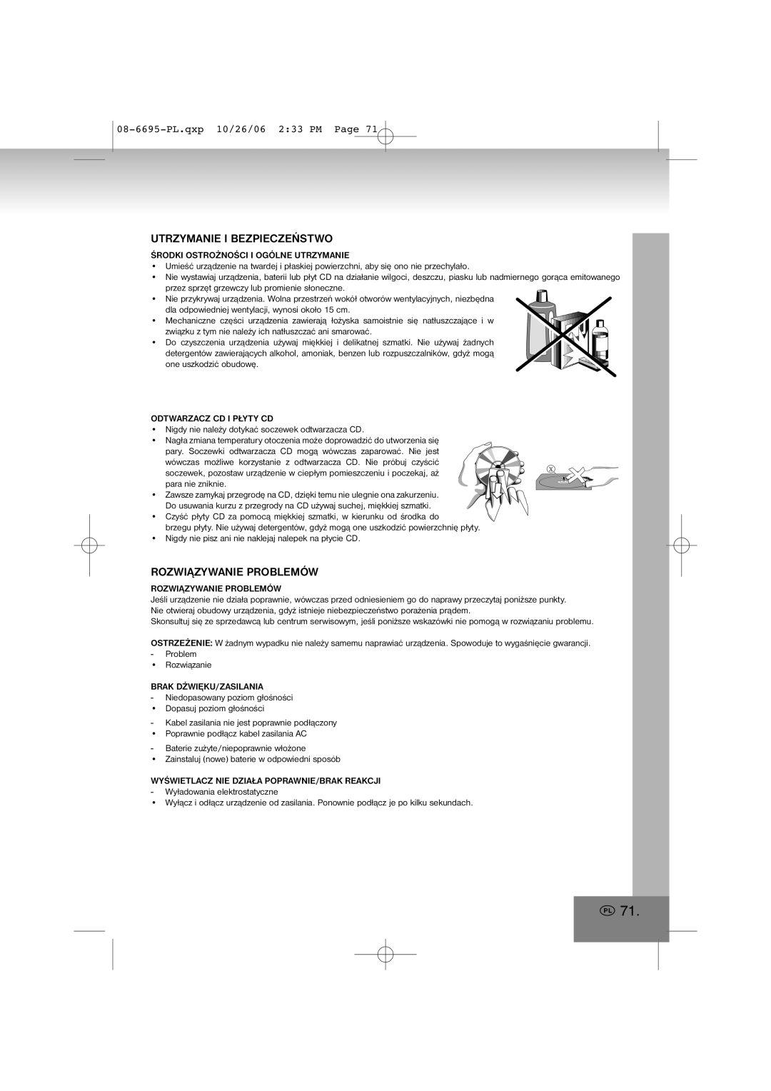 Elta manual Utrzymanie I Bezpieczeństwo, Rozwiązywanie Problemów, 08-6695-PL.qxp10/26/06 2 33 PM Page 