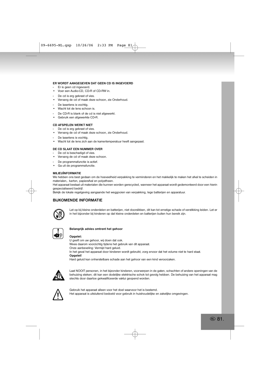 Elta manual Bijkomende Informatie, 09-6695-NL.qxp10/26/06 2 33 PM Page 