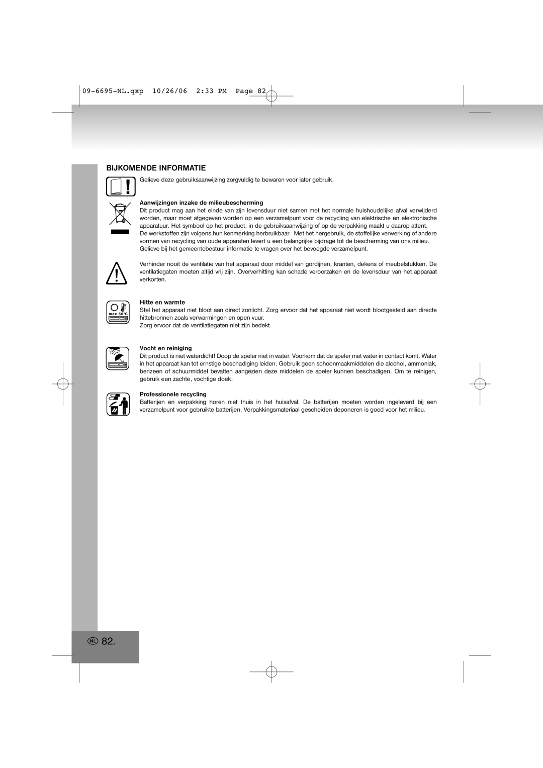 Elta manual Bijkomende Informatie, 09-6695-NL.qxp10/26/06 2 33 PM Page, Aanwijzingen inzake de milieubescherming 
