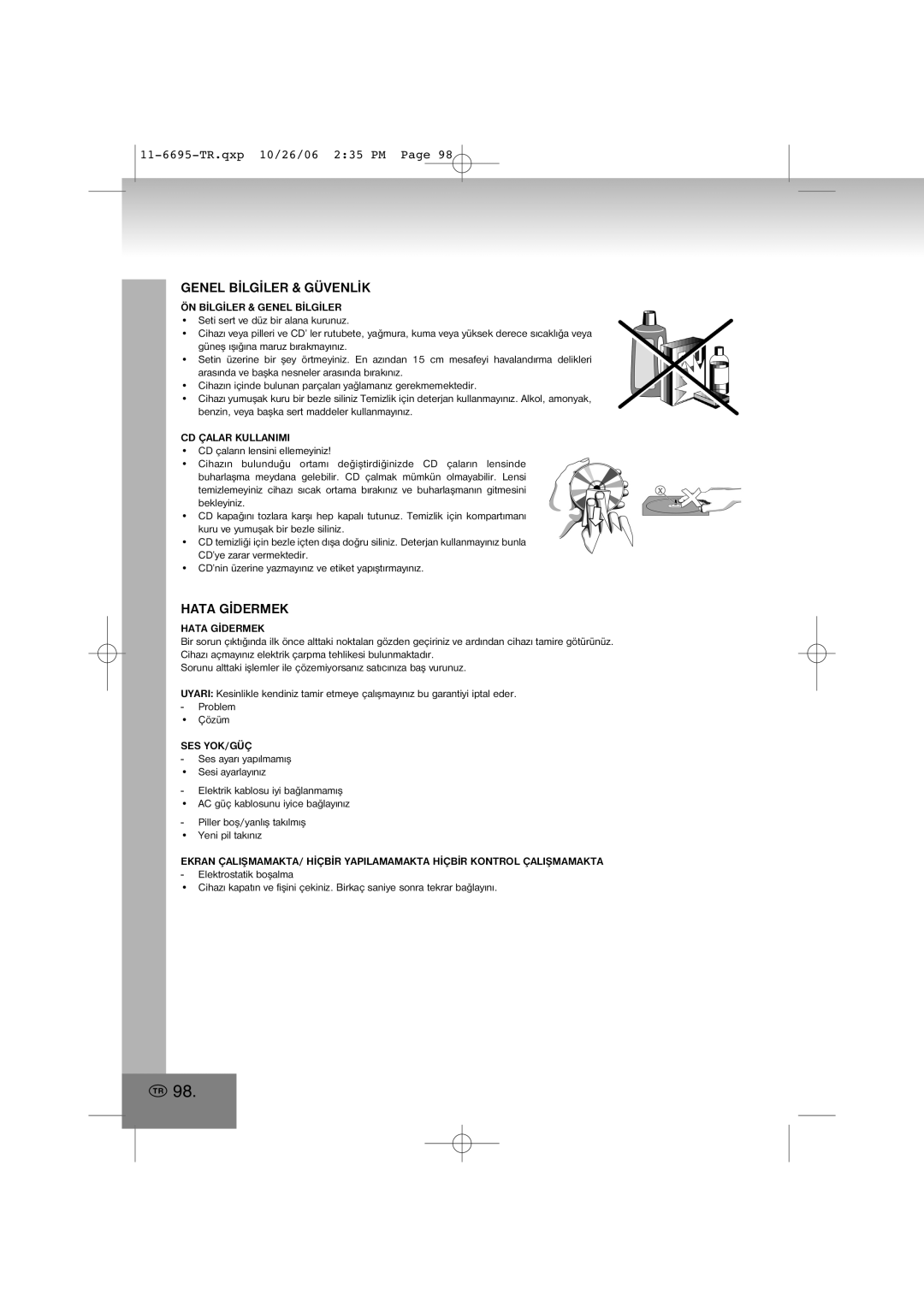 Elta manual Genel Býlgýler & Güvenlýk, Hata Gýdermek, 11-6695-TR.qxp10/26/06 2 35 PM Page 