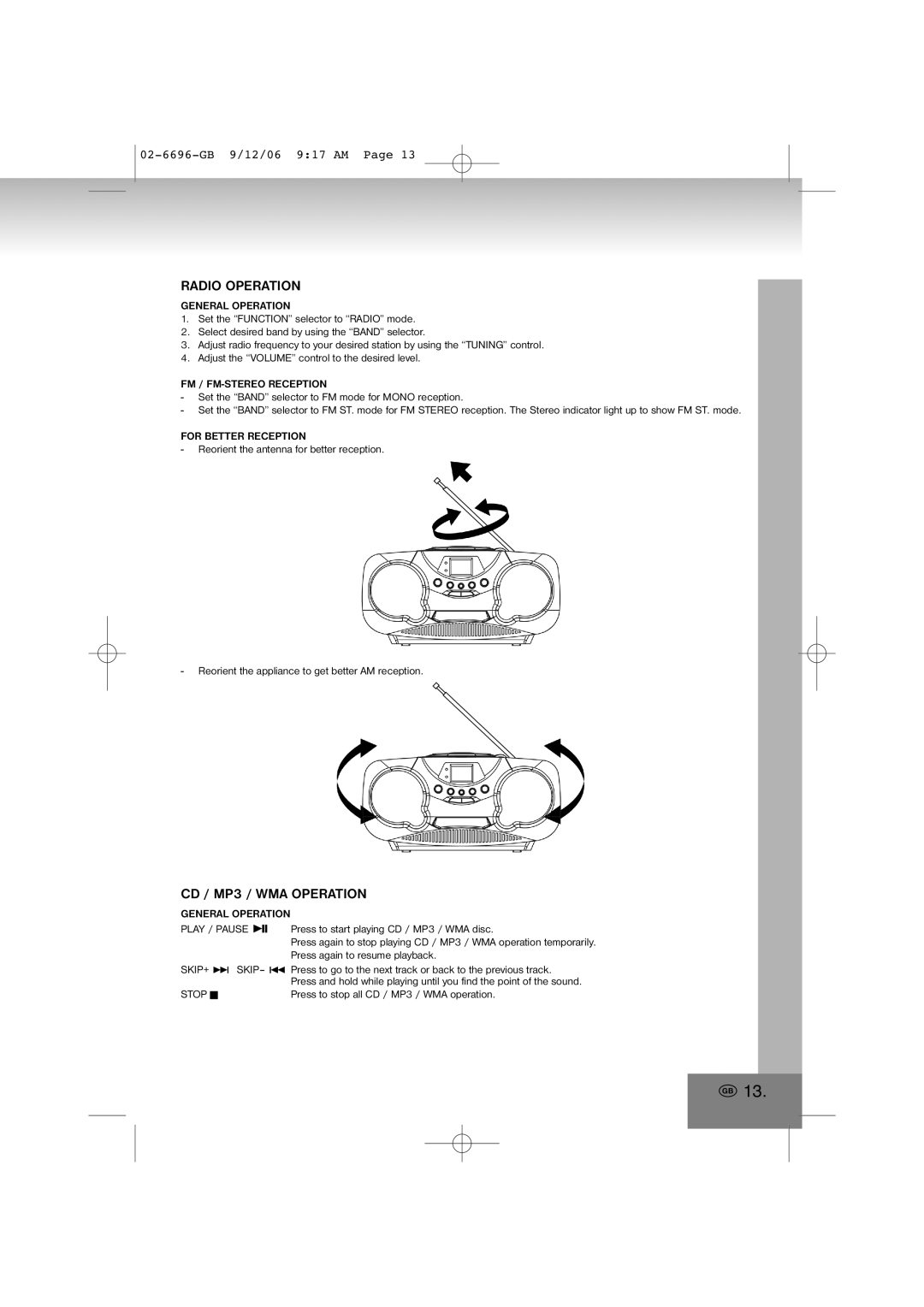 Elta 6696 manual Radio Operation, CD / MP3 / WMA Operation 