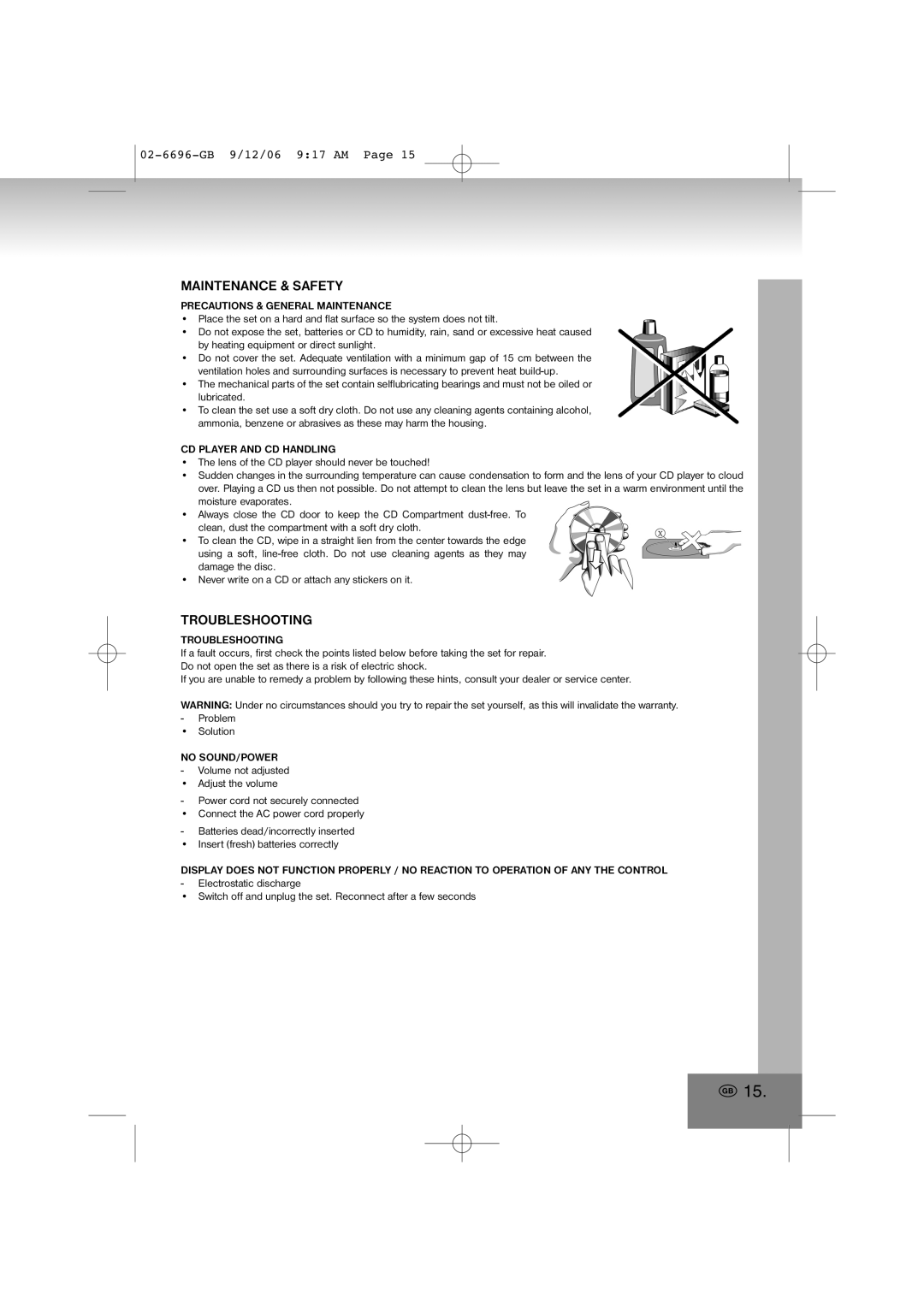 Elta 6696 manual Maintenance & Safety, Troubleshooting 