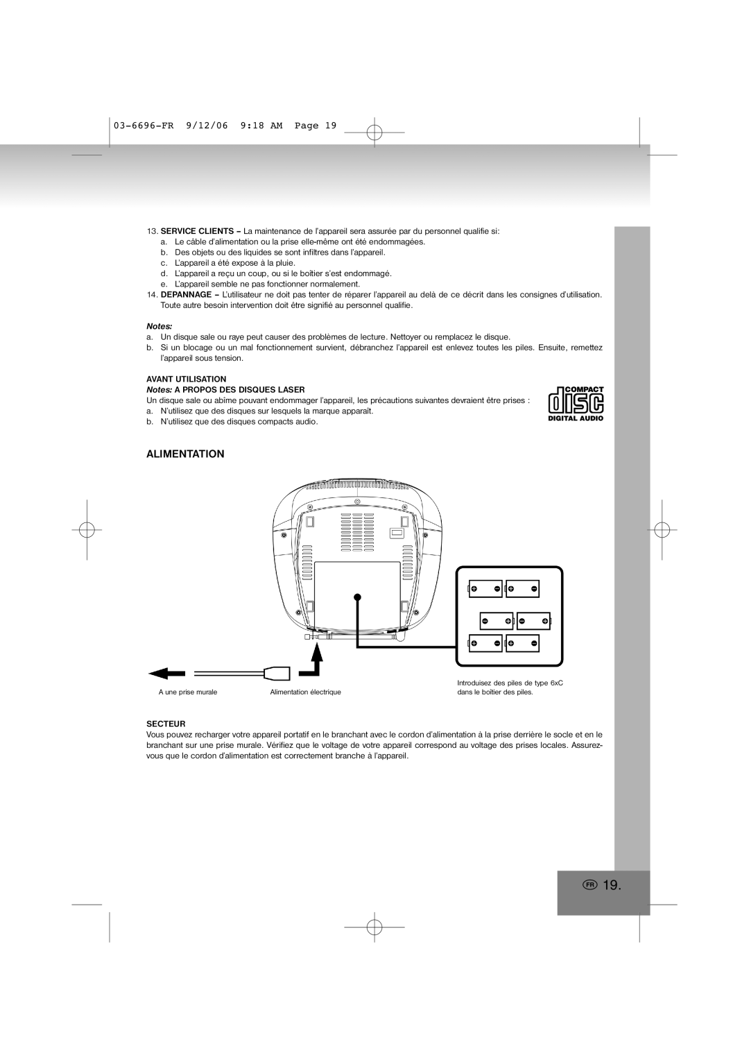 Elta 6696 manual Alimentation, Avant Utilisation, Secteur 