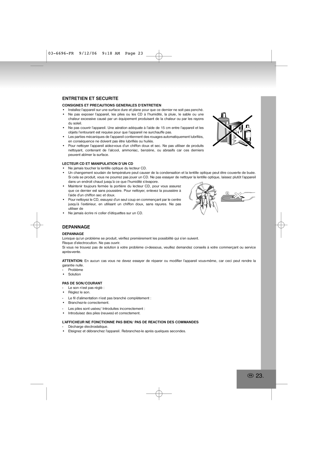 Elta 6696 manual Entretien ET Securite, Depannage 