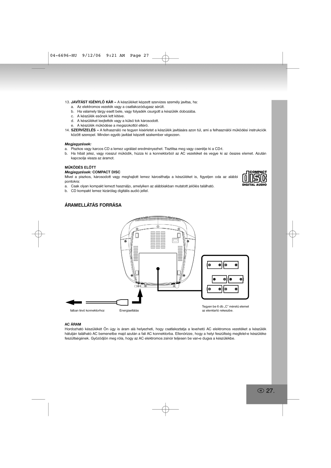 Elta 6696 manual Áramellátás Forrása, Működés Előtt, AC Áram 