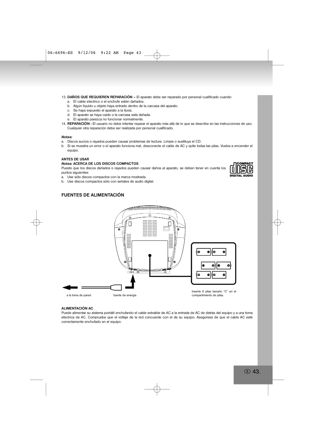 Elta 6696 manual Fuentes DE Alimentación, Antes DE Usar, Alimentación AC 