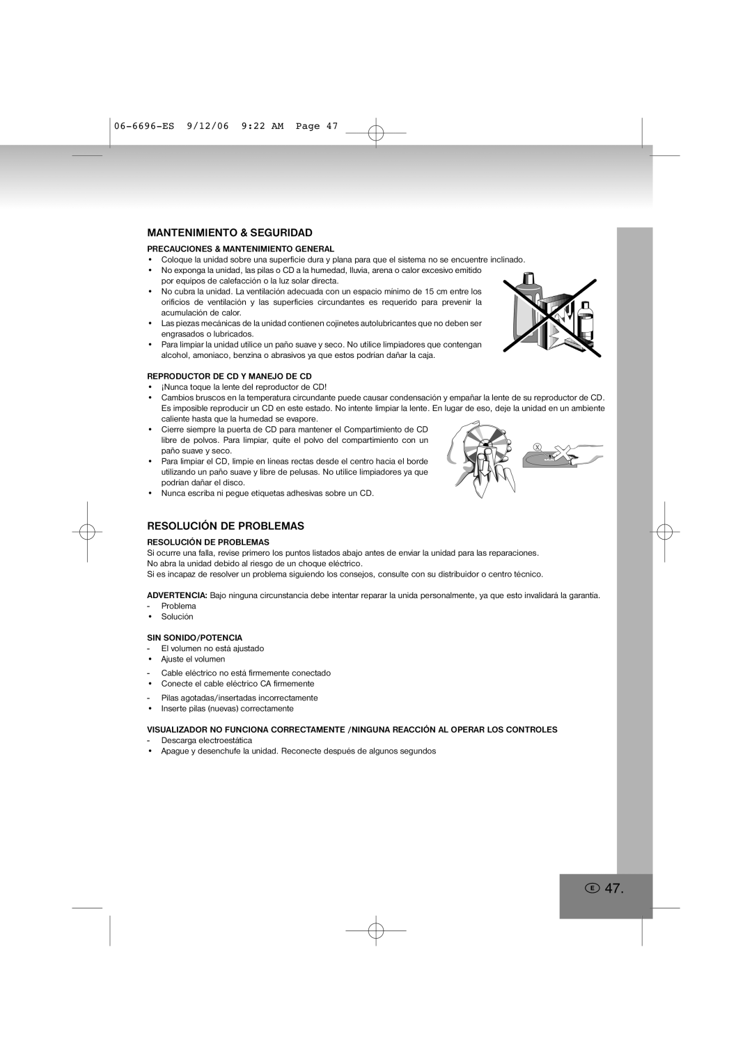 Elta 6696 manual Mantenimiento & Seguridad, Resolución DE Problemas 