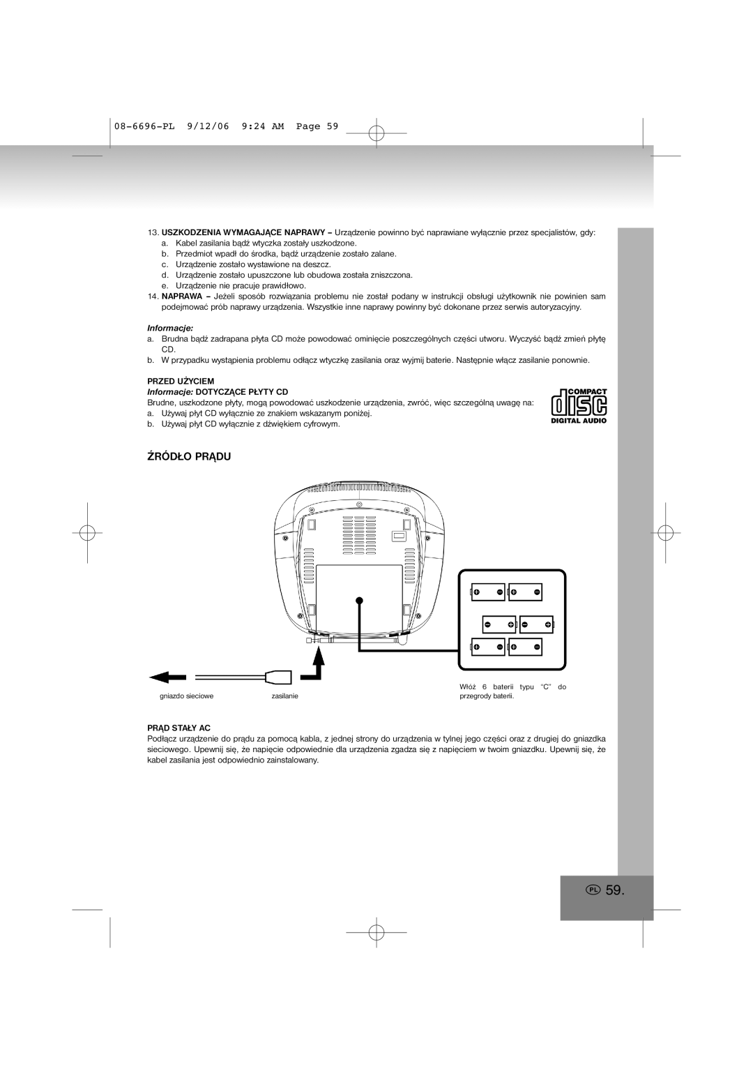 Elta 6696 manual Źródło Prądu, Przed Użyciem, Prąd Stały AC 