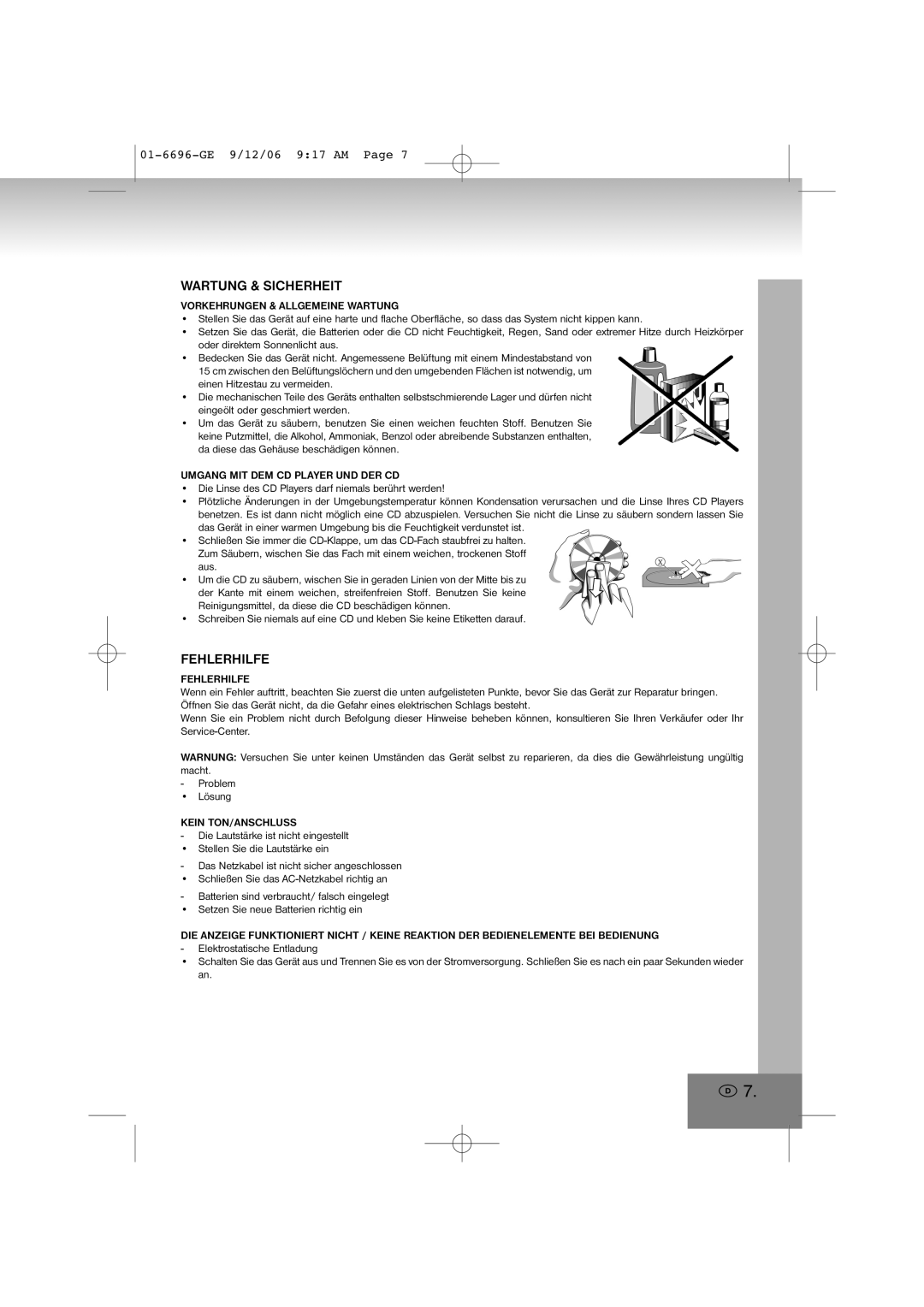 Elta 6696 manual Wartung & Sicherheit, Fehlerhilfe 