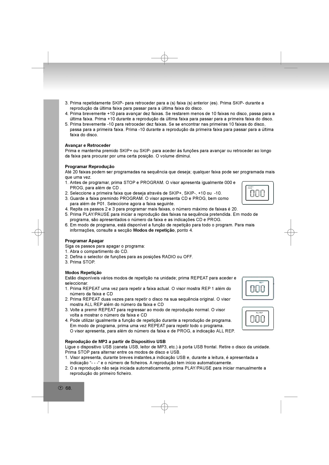 Elta 6698RB manual Avançar e Retroceder, Programar Reprodução, Programar Apagar, Modos Repetição 