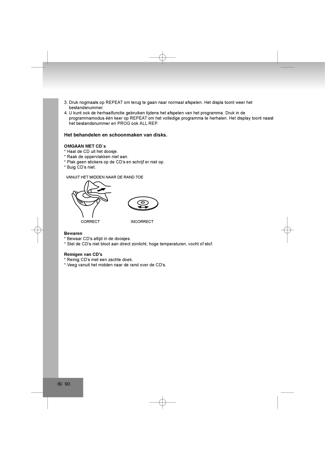 Elta 6698RB manual Het behandelen en schoonmaken van disks, Omgaan MET CD´s, Bewaren, Reinigen van CD’s 