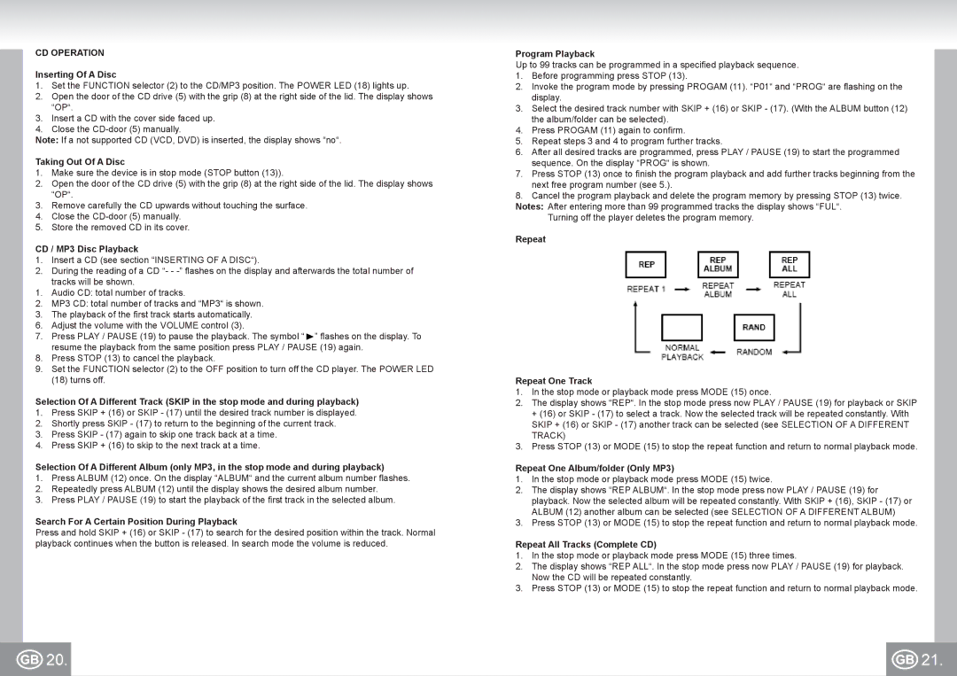 Elta 6699 manual CD Operation 