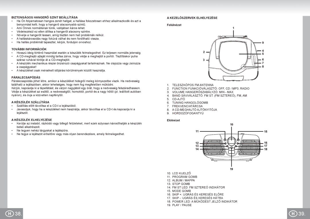 Elta 6699 manual Biztonságos Hangerő Szint Beállítása, További Információk, Páralecsapódás, Készülék Szállítása 