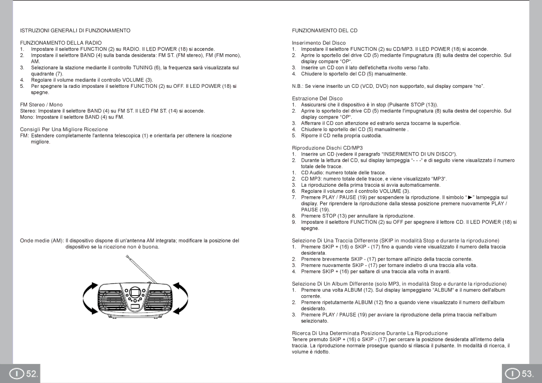 Elta 6699 manual Consigli Per Una Migliore Ricezione, Funzionamento DEL CD, Inserimento Del Disco, Estrazione Del Disco 