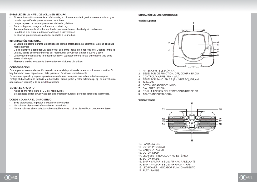 Elta 6699 manual Establecer UN Nivel DE Volumen Seguro, Información Adicional, Condensación, Mover EL Aparato 