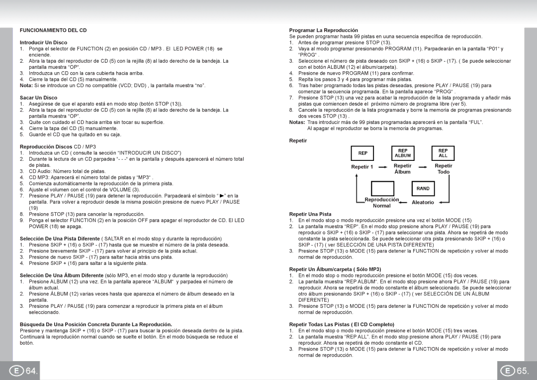 Elta 6699 manual Funcionamiento DEL CD 