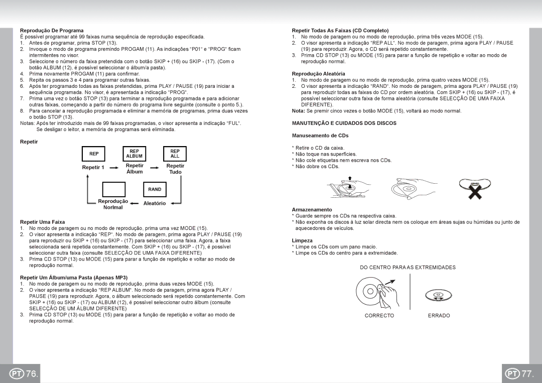 Elta 6699 manual Manutenção E Cuidados DOS Discos 