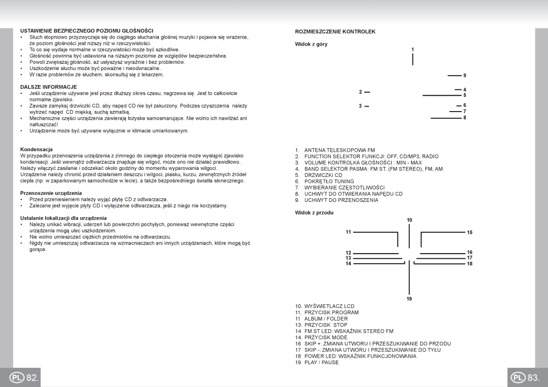 Elta 6699 manual Ustawienie Bezpiecznego Poziomu Głośności, Dalsze Informacje, Rozmieszczenie Kontrolek 