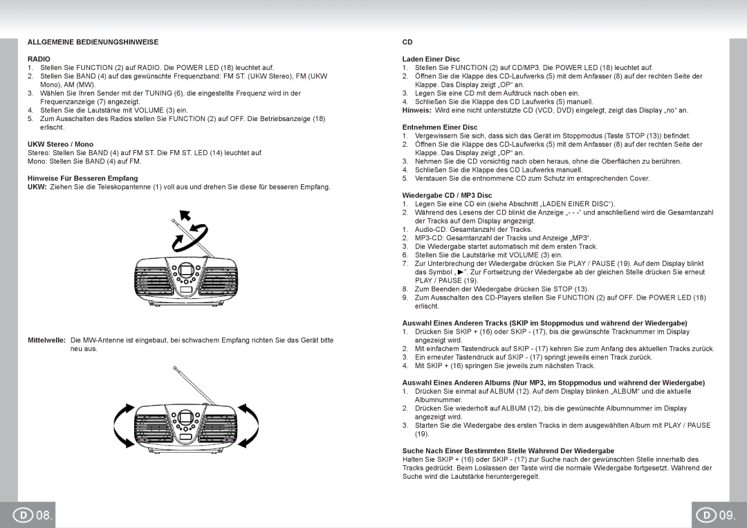 Elta 6699 manual Allgemeine Bedienungshinweise Radio 