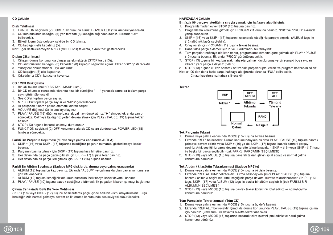 Elta 6699 manual 109, CD Çalma, Hafizadan Çalma 