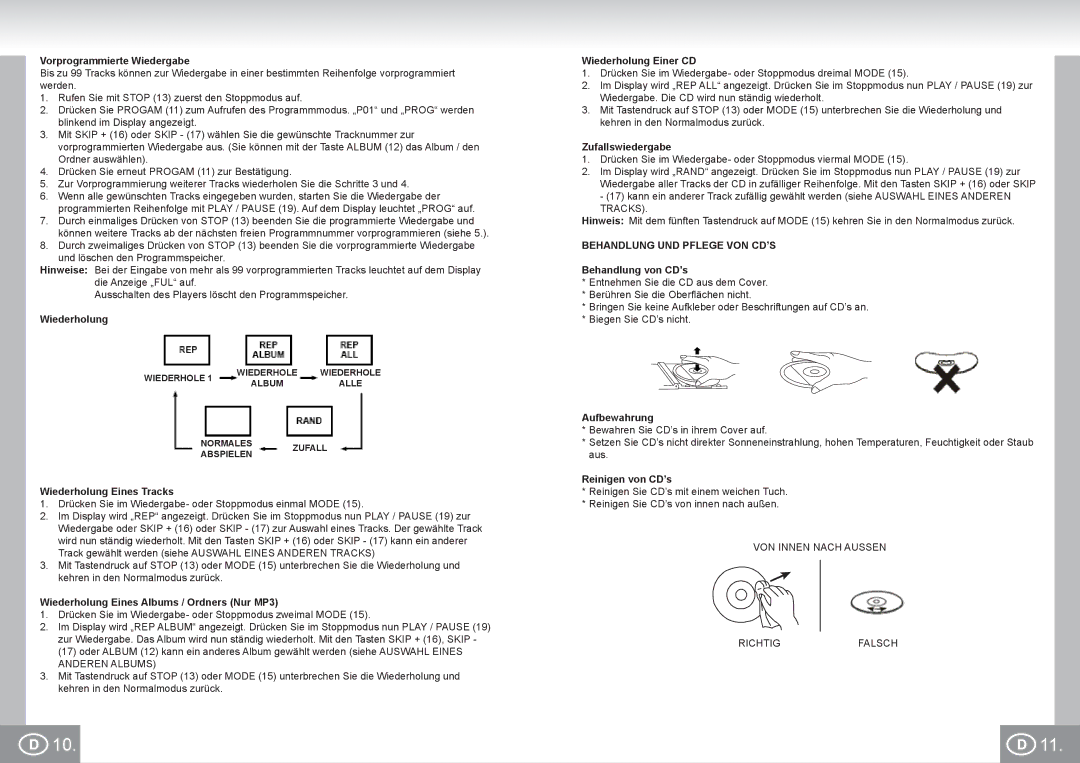 Elta 6699 manual Behandlung UND Pflege VON CD’S 