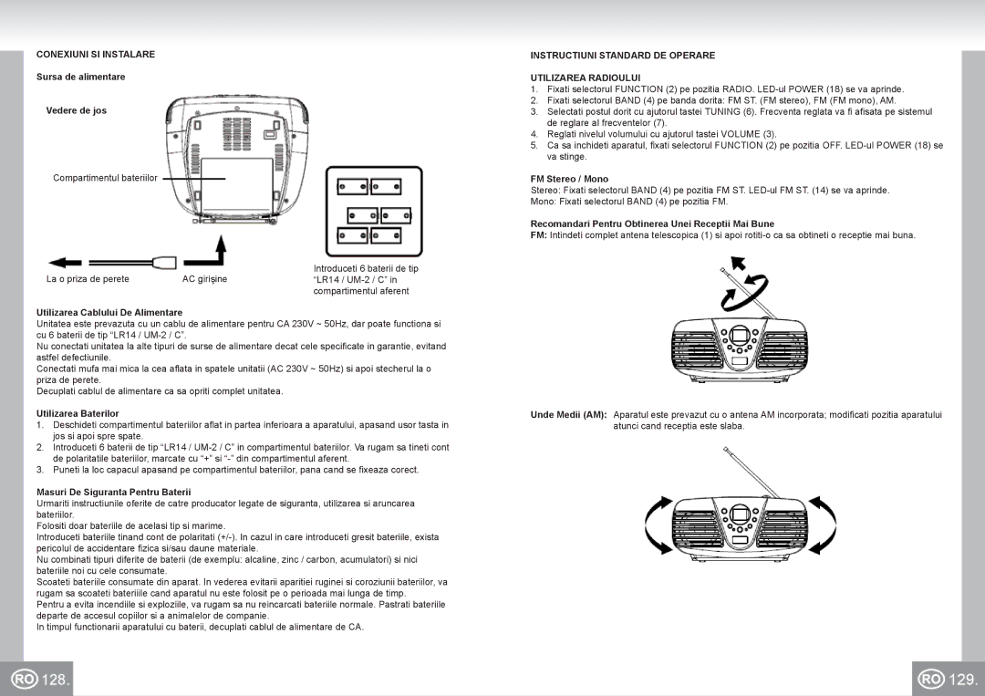 Elta 6699 manual 129, Conexiuni SI Instalare, Instructiuni Standard DE Operare Utilizarea Radioului 