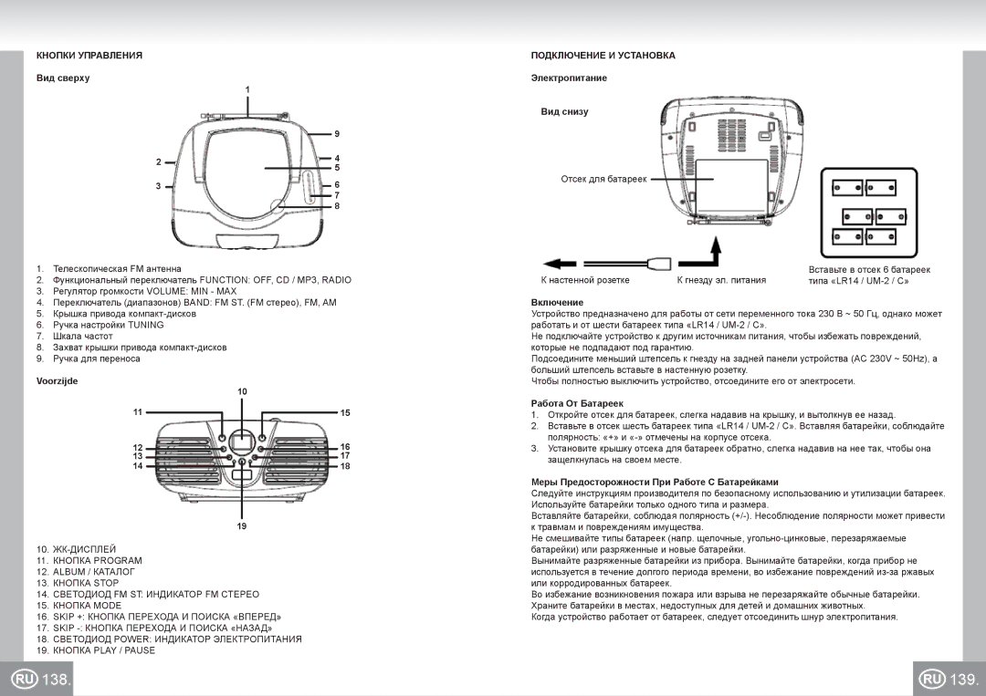 Elta 6699 manual 138 139, Кнопки Управления Подключение И Установка 